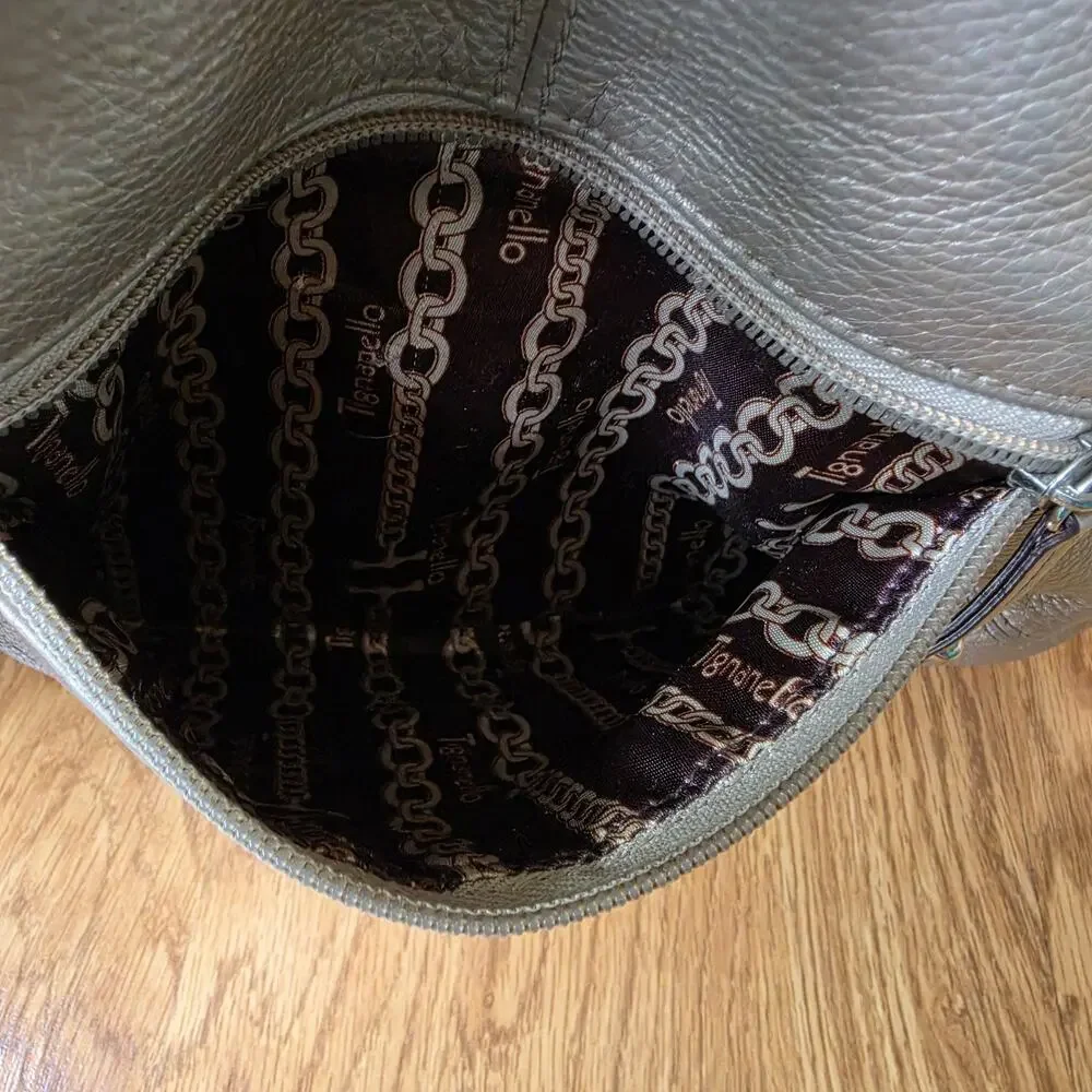 Tignanello Purse Metallic Gold Pebble Leather Handbag Tote Shoulder Bag READ